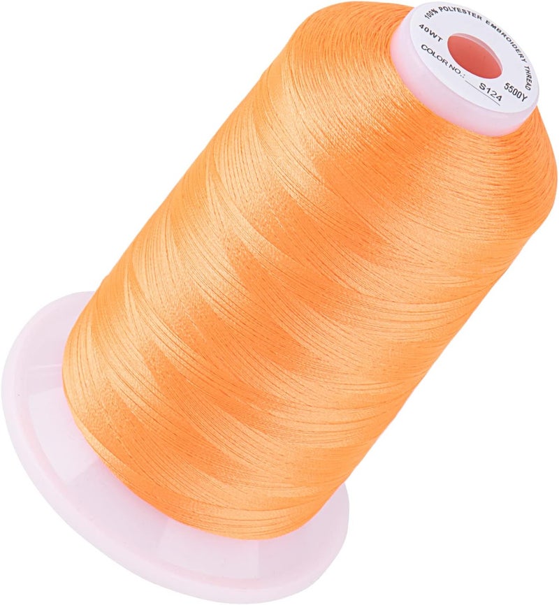simthread 5500Yds Embroidery Thread, 5000M High-Yardage 40WT 100% Polyester Thread – 170+ Vivid Colors, High-Speed Rated – Compatible with Brother, Singer, Janome & More - Neon Orange S124 - Image 1